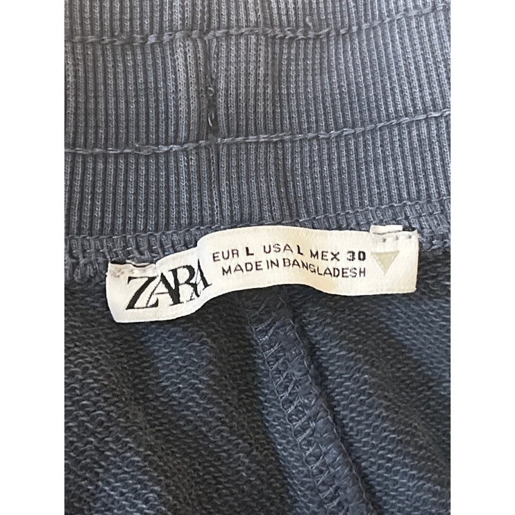 Zara Women's Gray Blue Drawstring High Rise Wide Leg Mini Sweat Shorts Size L