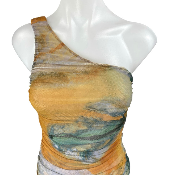 Zara Multicolor Tie Dye Sunset One Shoulder Sleeveless Tank Bodysuit Top Size S