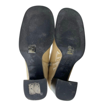 E8 by Miista Beige Patent Leather Block Heel Square Toe Zip Up Ankle Boots 7.5