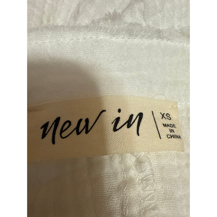 New In White Cotton Gauze Frayed Edges Pocket Short Sleeve Crop Tee Shirt Top XS