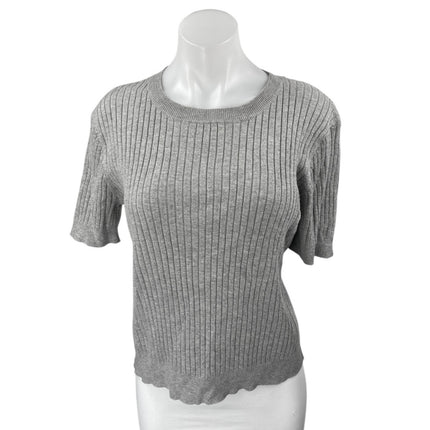 Aqua Women's Gray Ribbed Knit Short Sleeve Crew Neck Slim Fit Sweater Top Size S
