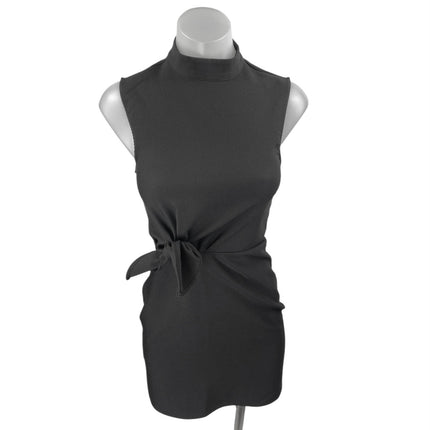 knee length dresses for ladies MNG Mango Black Sleeveless Tie Waist Mock Neck Tank Sheath Mini Dress Size 0