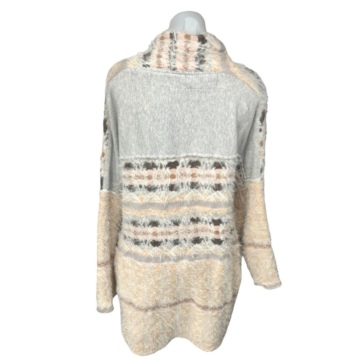 Free People Fair Weather Cream Fuzzy Knit Long Sleeve Cardigan Sweater Top Sz L