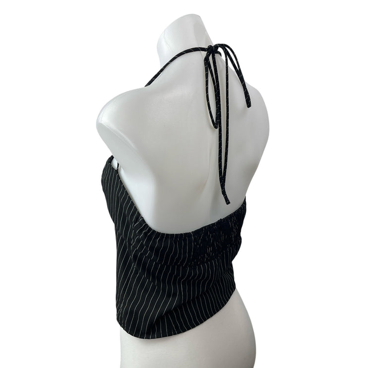 Princess Polly Women's Black Striped Halter Split Sweetheart Blouse Crop Top 10