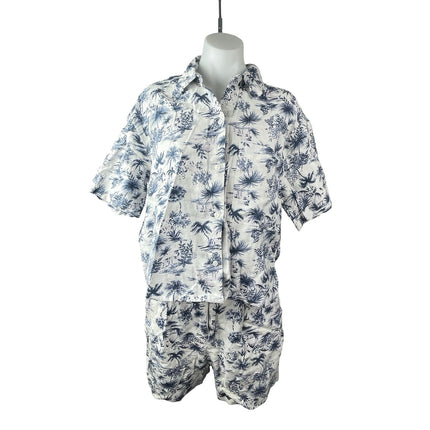 NEW Abercrombie & Fitch Blue Tropical Button Up Shirt Shorts 2 Pc Set Size S