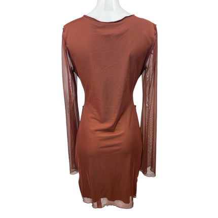 NEW Princess Polly Beawatch Brown Long Sleeve Mesh Cutout Mini Bodycon Dress 6