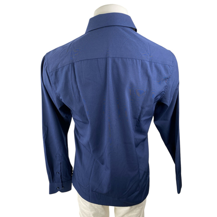 Men's Blue Stretch Collared Long Sleeve Pocket Button Down Shirt Top Size S