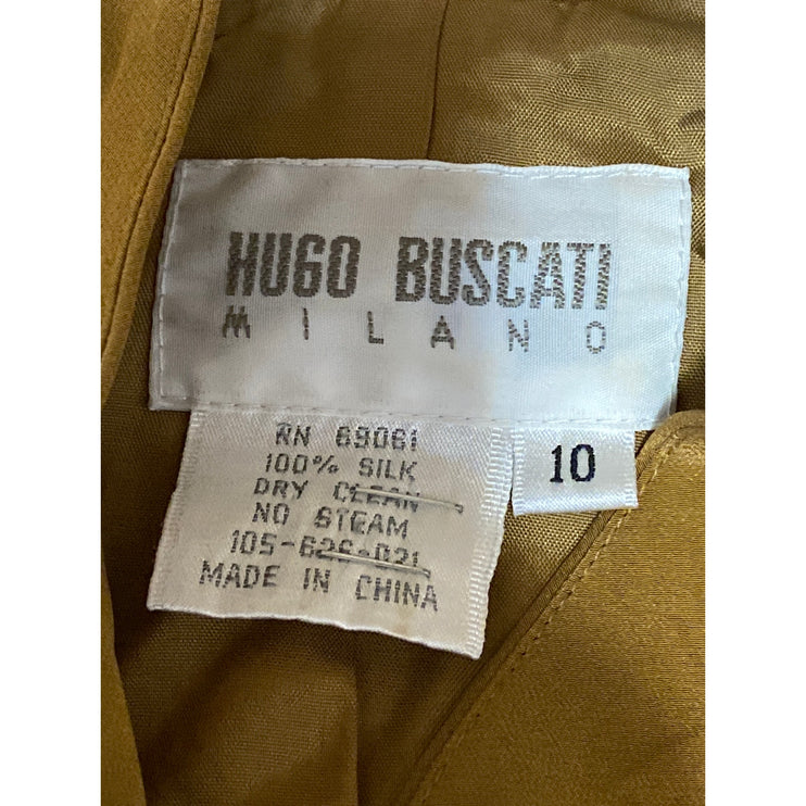 Hugo Buscati 100% Silk Brown Long Sleeve Double Blazer Dress Coat Jacket Size 10