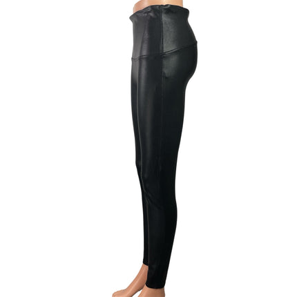 Spanx Womens Black Faux Vegan Leather Mid Rise Skinny Trousers Leggings Pants XL