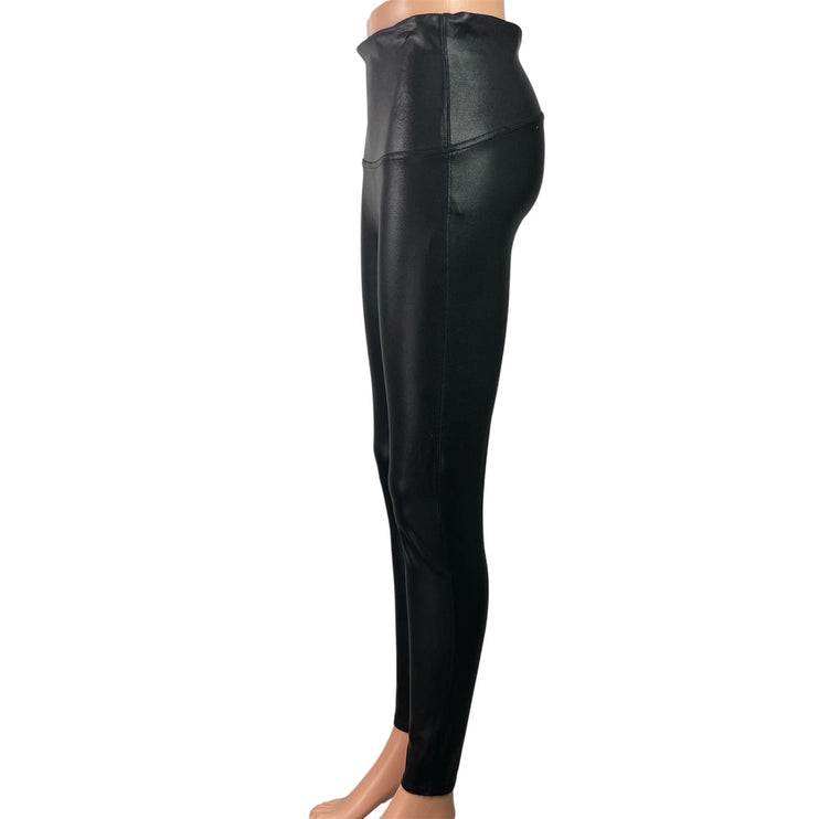 Spanx Womens Black Faux Vegan Leather Mid Rise Skinny Trousers Leggings Pants XL