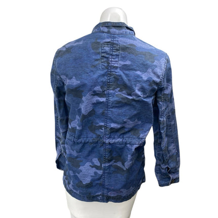 GAP Women's Blue Camo Camouflage Long Sleeve Zip Up Denim Utility Jacket Top XS