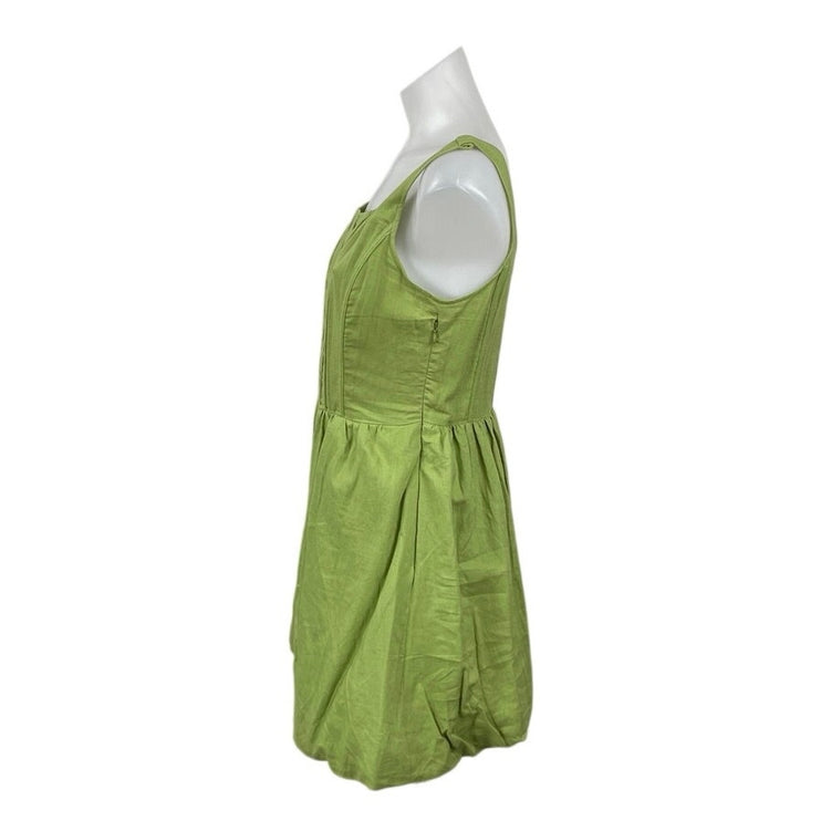 Sincerely Jules Green Linen Pleated Corset Mini Bubble Tank Flare A-Line Dress M