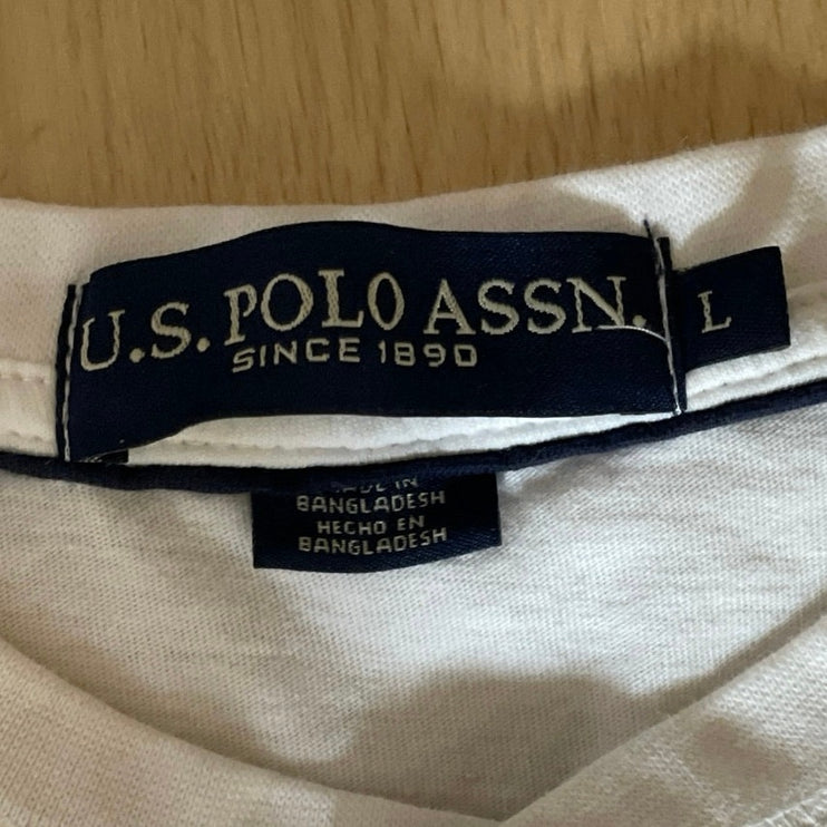 US Polo Assn Men's White Short Sleeve Golf Button Henley T Shirt Tee Top Size L