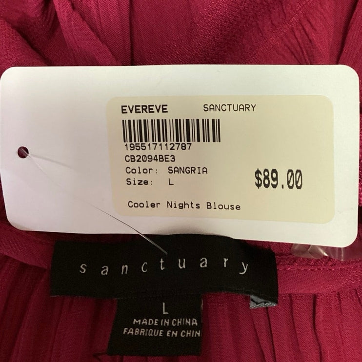 NEW Sanctuary Evereve Pink Tie Front V-Neck Long Sleeve Peasant Blouse Top Sz L