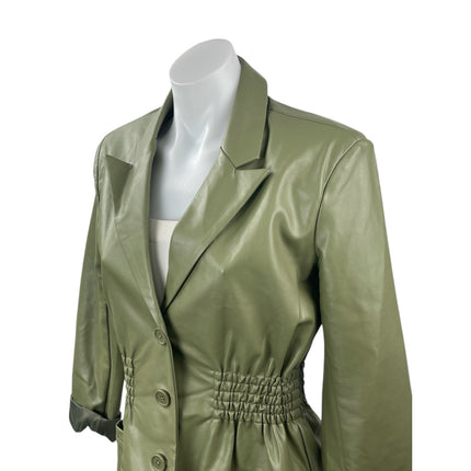 Steve Madden Frida Green Faux Leather Vegan Smocked Waist Coat Jacket Size XS