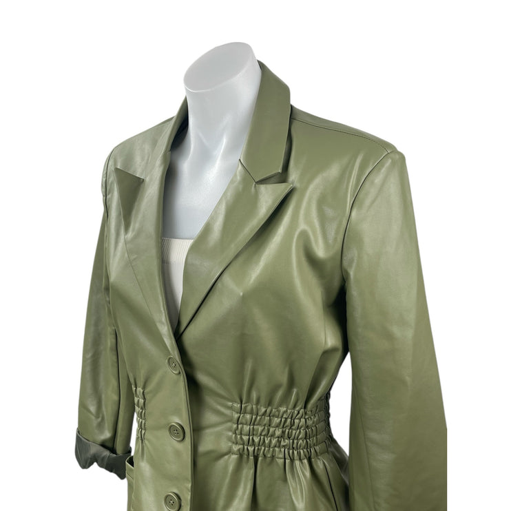 Steve Madden Frida Green Faux Leather Vegan Smocked Waist Coat Jacket Size XS