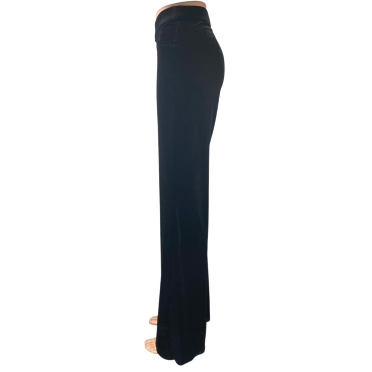 Zara Black Velvet Velour Straight Wide Leg High Waisted Pull On Trousers Pants L