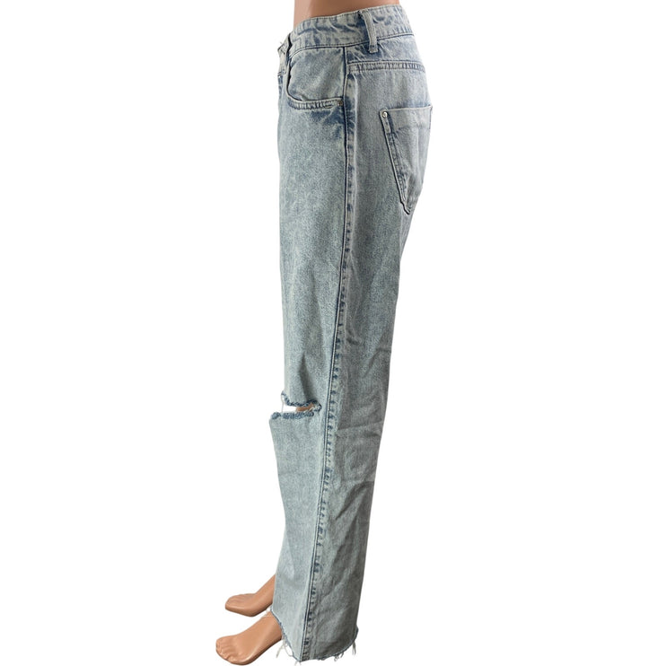 Zara Women's Blue Light Wash High Rise Distressed Wide Leg Denim Jeans Size 8
