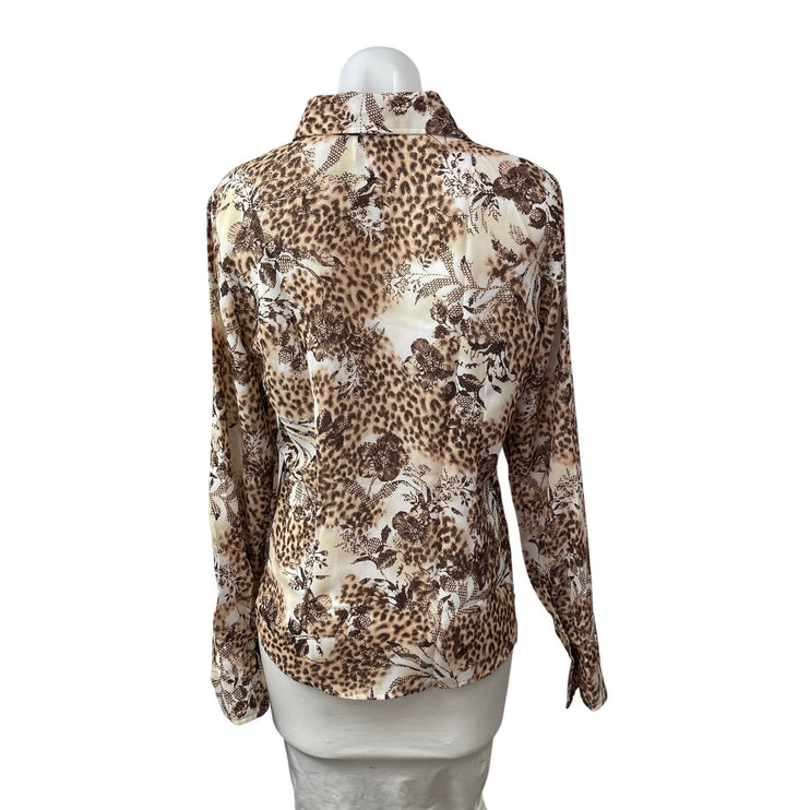 Jordan Animal Floral Print Collared Long Sleeve Button Down Shirt Blouse Top S
