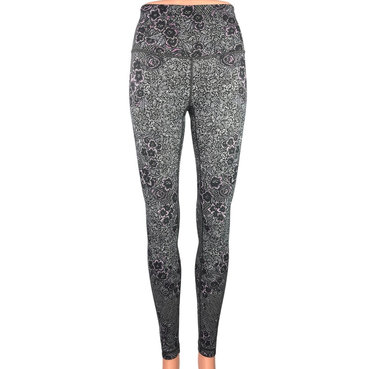 Lululemon Black Floral Mid Rise Pull On Athletic Activewear Yoga Legging Pants S