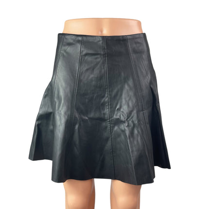 Zara Women's Black Faux Vegan Leather High Waist Mini Flared A-Line Skirt Size M