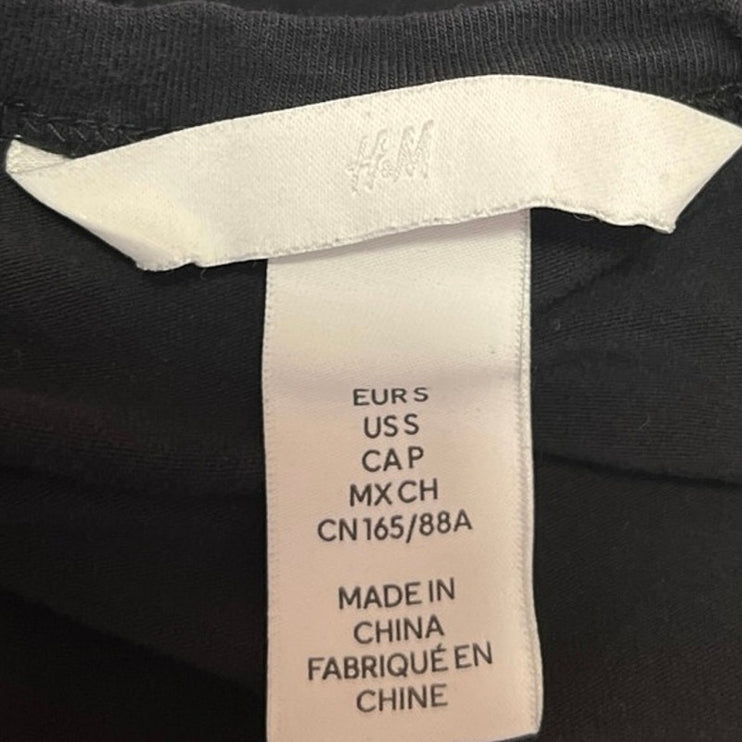 H&M Women's Black Short Balloon Puff Sleeve Crew Neck Pullover Blouse Top Size S