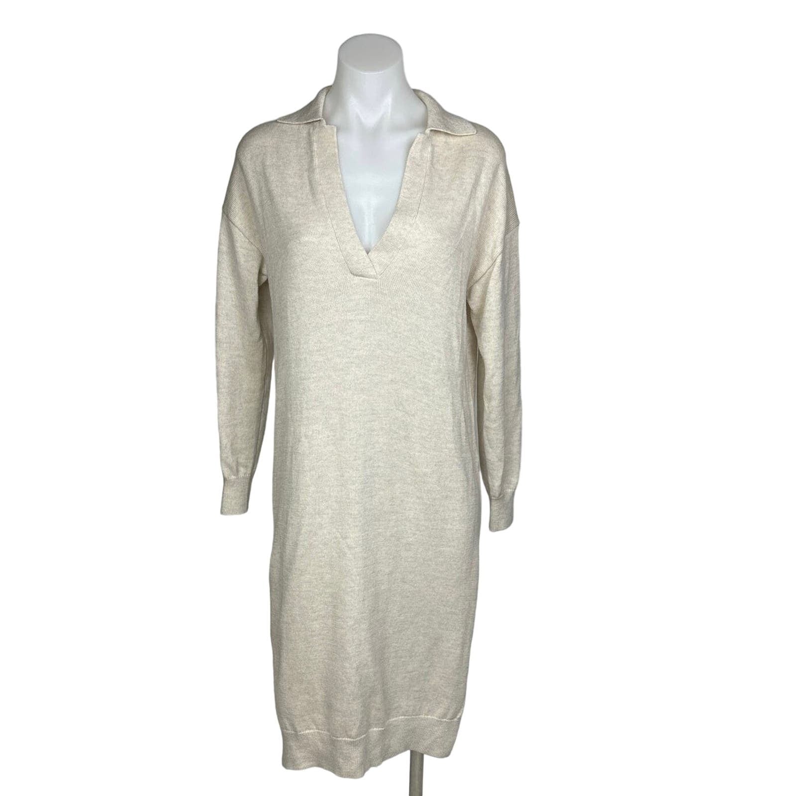 Aritzia Wilfred Nwot Cream White Knit Deep V Collared Midi Sweater Dress 2XS Aritzia Wilfred Nwot Cream White Knit Deep V Collared Midi Sweater Dress 2XS