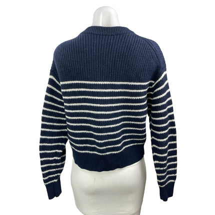 Aritzia Wilfred Maria 100% Wool Navy Blue White Striped Pullover Sweater Top M