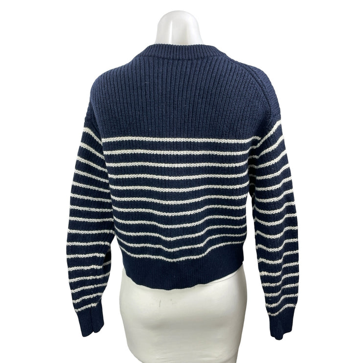 Aritzia Wilfred Maria 100% Wool Navy Blue White Striped Pullover Sweater Top M
