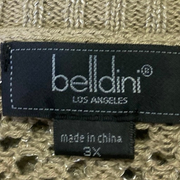 Belldini Women's Brown Tan Metallic Open Knit Crochet Long Sleeve Sweater Top 3X