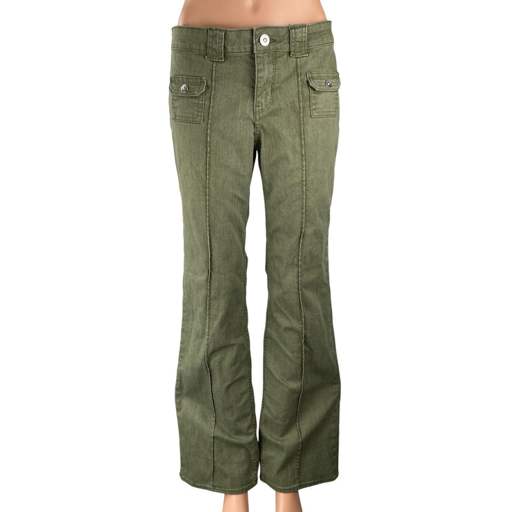 H&M Women's Green Mid Rise Pintuck Pocket Flared Bootcut Denim Jeans Size 6