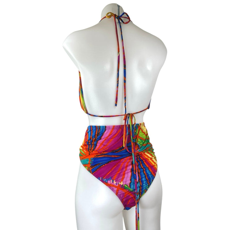 Fashion Nova Multicolor Tie Dye Halter Plunging Two Piece Bikini Swimwear Sz 2X