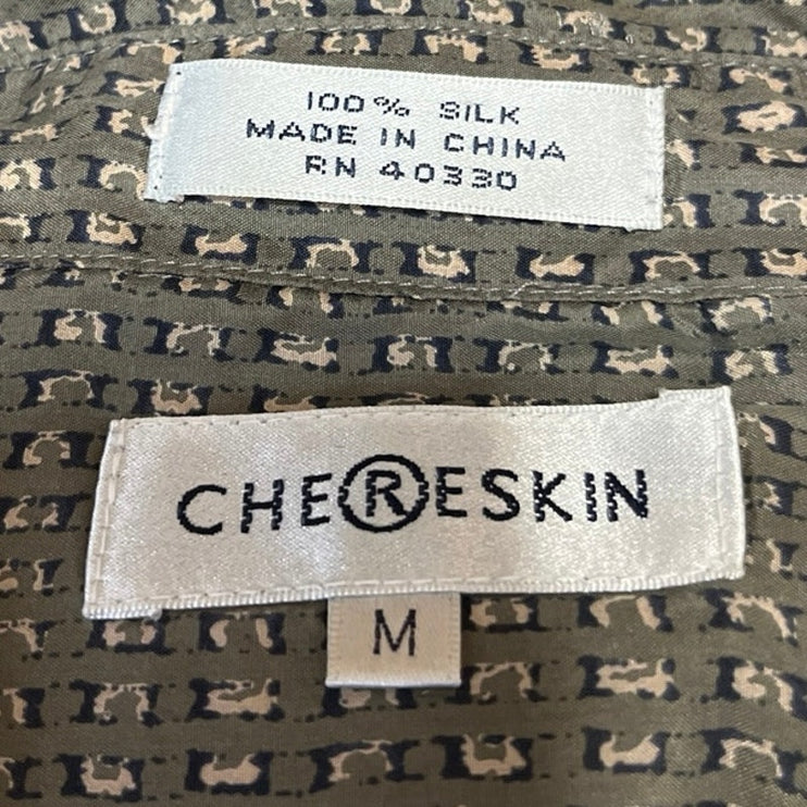 Chereskin Men's Gray 100% Silk Short Sleeve Pocket Button Down Shirt Top Size M