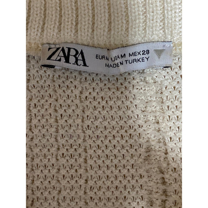 Zara Women's Cream Cable Knit Short Sleeve Button Down Sweater Crop Top Size M