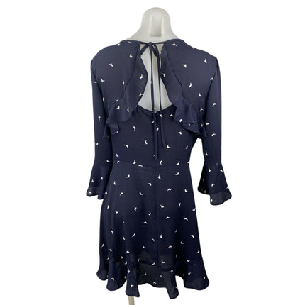 Xhilaration Blue Bird Print Ruffle Keyhole Long Sleeve Mini Flare A-Line Skirt M