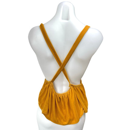 Urban Outfitters Gold Velvet Velour Plunging Sleeveless Peplum Blouse Top Size L