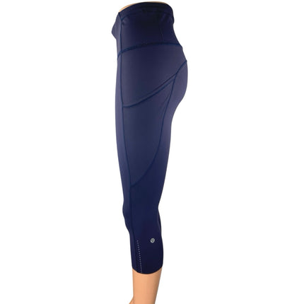 Lululemon Blue Mid Rise Skinny Activewear Fitness Cropped Capri Leggings Pants 6