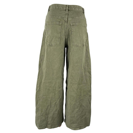 MONKI Women's Green High Waisted Wide Leg Palazzo Baggy Denim Jeans Size 34