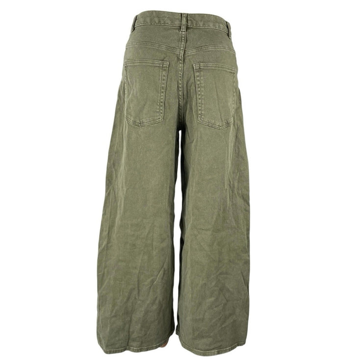 MONKI Women's Green High Waisted Wide Leg Palazzo Baggy Denim Jeans Size 34