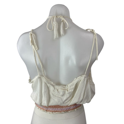 Altar'd State White Floral Embroidered Sleeveless Halter Crop Cami Tank Top Sz L