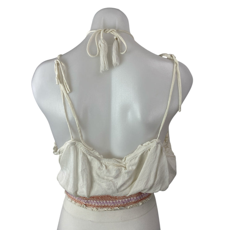 Altar'd State White Floral Embroidered Sleeveless Halter Crop Cami Tank Top Sz L