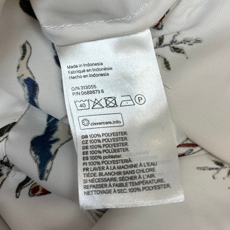 H&M Womens White Floral Birds Button Up Collared Long Sleeve Blouse Top 2