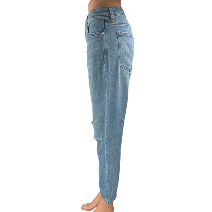 Banana Republic Blue High Rise Straight Distressed Ripped Knee Denim Jeans Sz 27