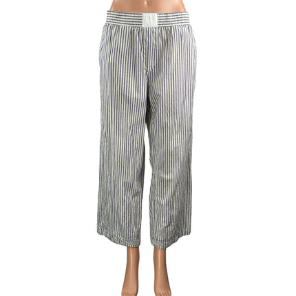 Lioness Womens White Blue Striped High Rise Baggy Wide Leg Trousers Pants Size M