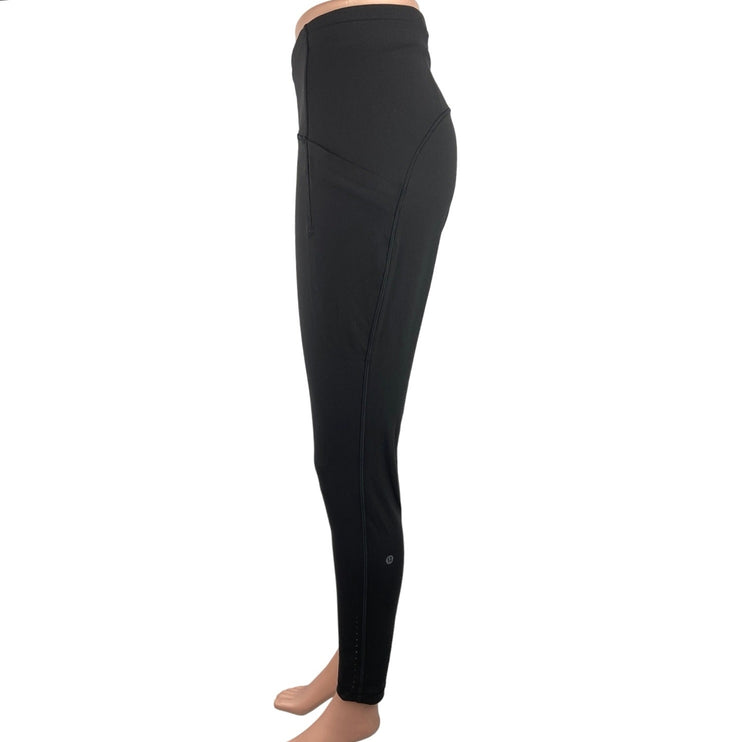 Lululemon Black Wide Waistband High Rise Stretch Yoga Pull On Leggings Size M