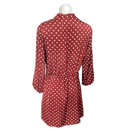 Zara Red Silky Satin Polka Dot Twist Front Long Sleeve Mini Shirt Dress Size S