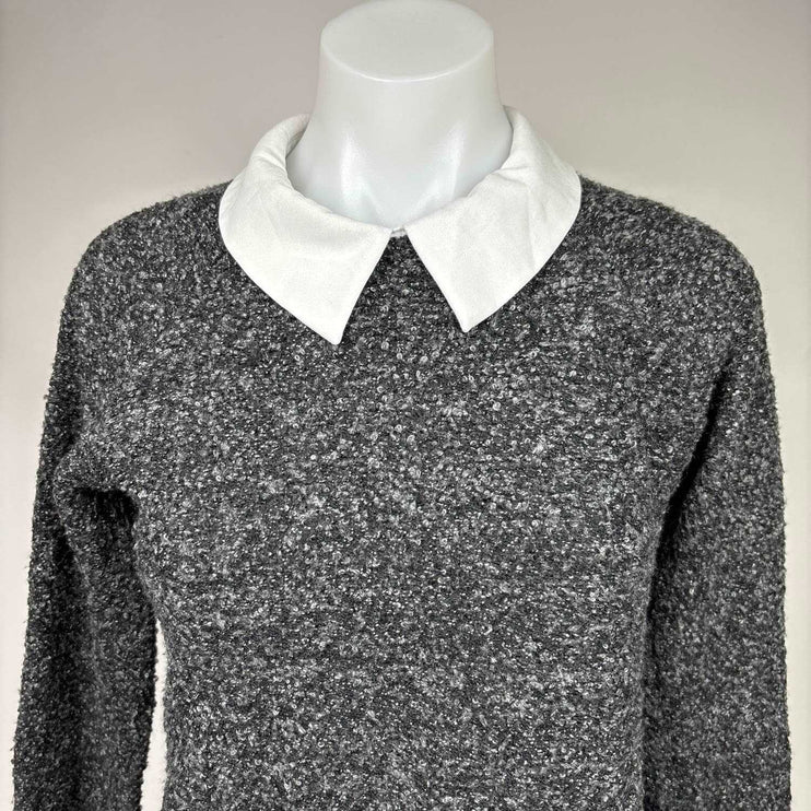 Atmosphere Womens Gray White Layered Collar Long Sleeve Sweater Blouse Top Sz S