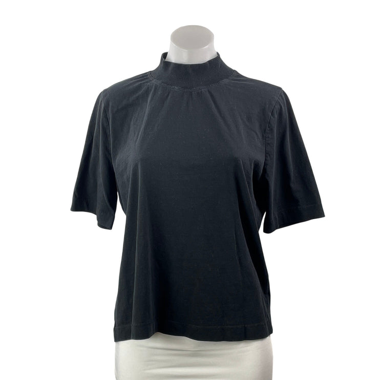 Zara Women's Black Mock Neck Ribbed Short Sleeve Casual T Shirt Tee Top Size L