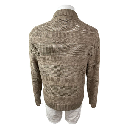 Abercrombie & Fitch Men Beige Knit Cropped Long Sleeve Button Down Sweater Top L