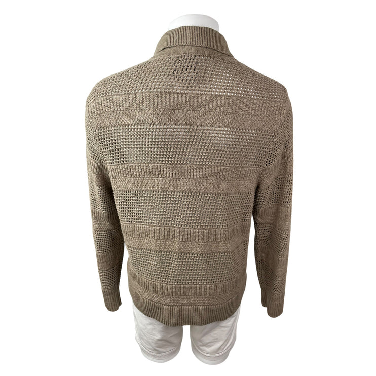 Abercrombie & Fitch Men Beige Knit Cropped Long Sleeve Button Down Sweater Top L